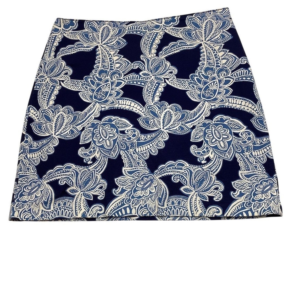 Talbots Skirt Womens Petite 12P Navy Blue‎ Paisley Floral A-Line Knee